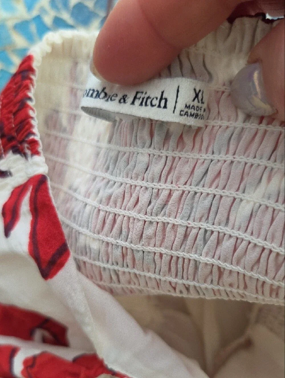 Abercrombie & Fitch Emerson Off Shoulder Maxi  Dress In Red and White Botanical